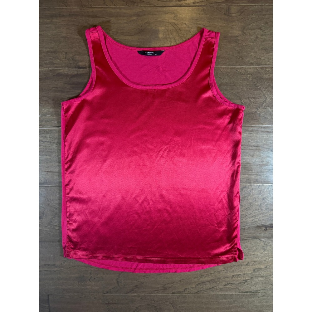 LC Waikiki Formal Womens XL Magenta Satin Front Scoop Neck Tank Top Shell Pink